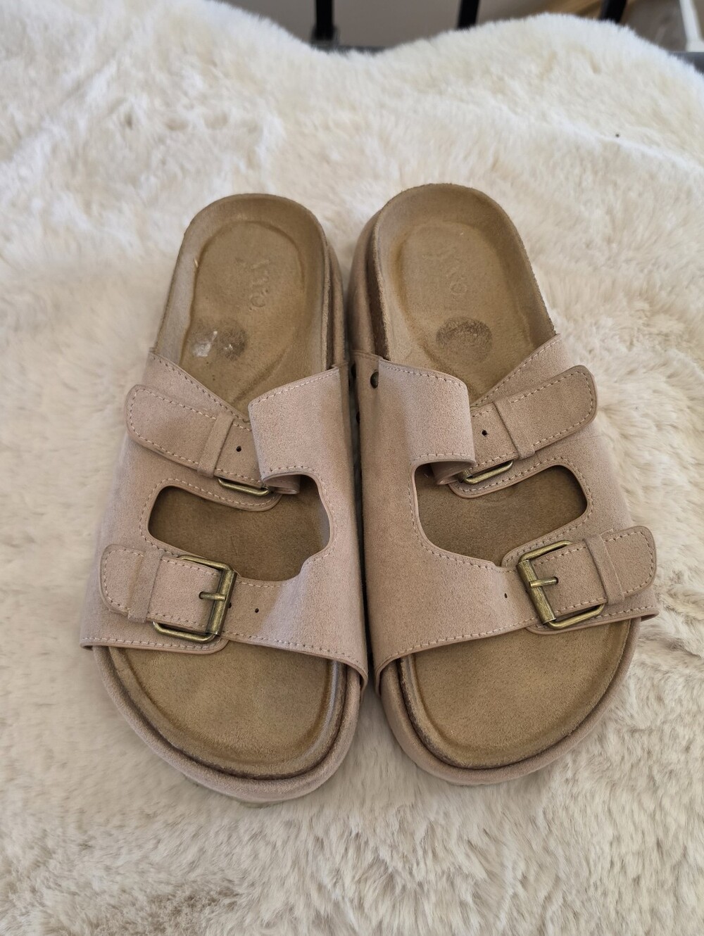 Suede Like Double-Buckle Slide Sandals - Blush